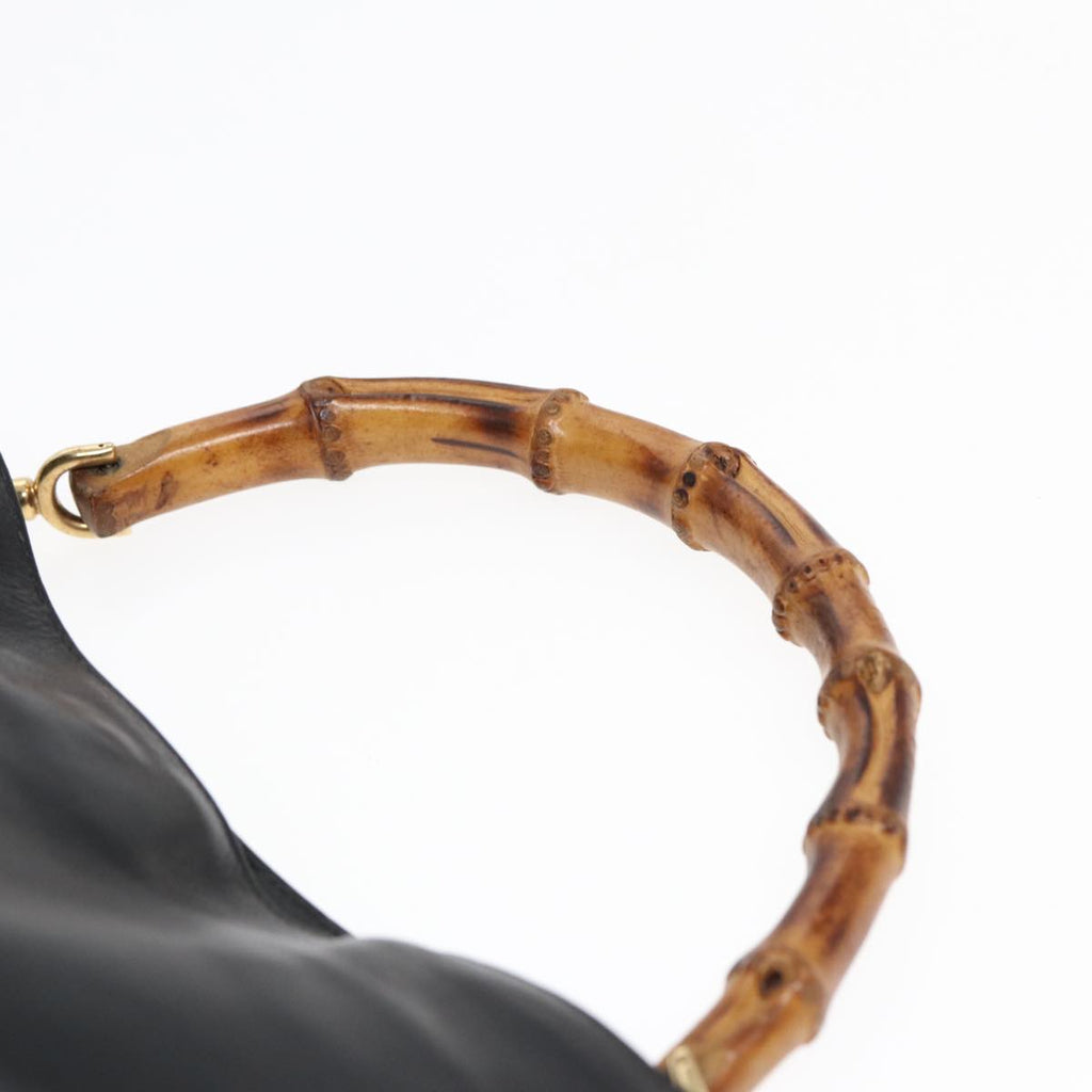 GUCCI Bamboo Hand Bag Leather Black Gold 001 1638 2615 bs16716