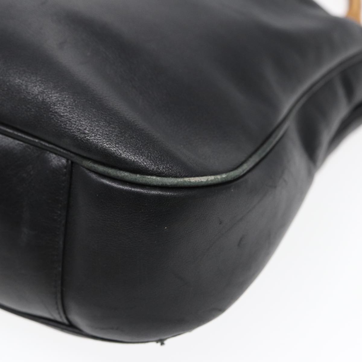 GUCCI Bamboo Hand Bag Leather 2way Black Gold 001 1577 bs16717