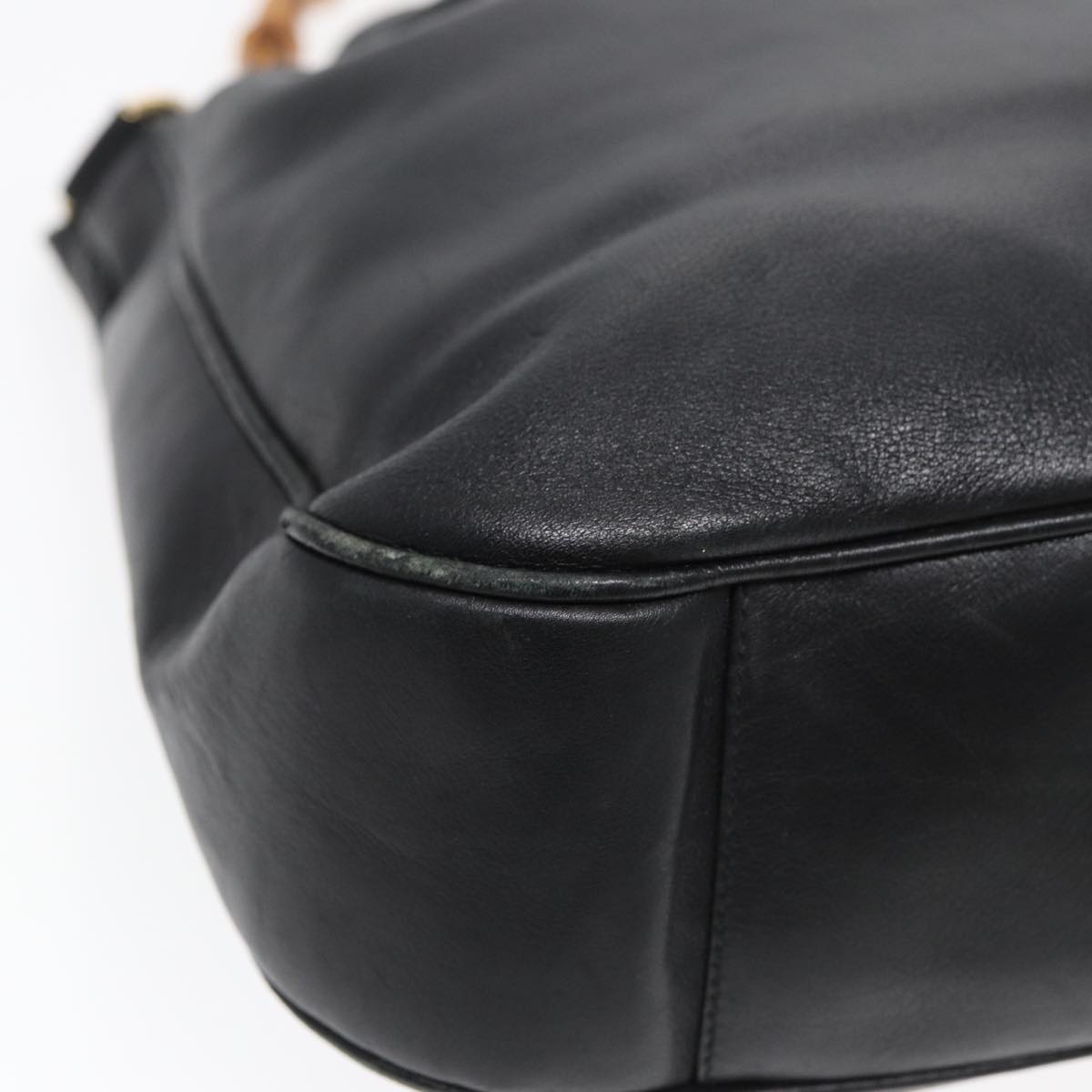 GUCCI Bamboo Hand Bag Leather 2way Black Gold 001 1577 bs16717