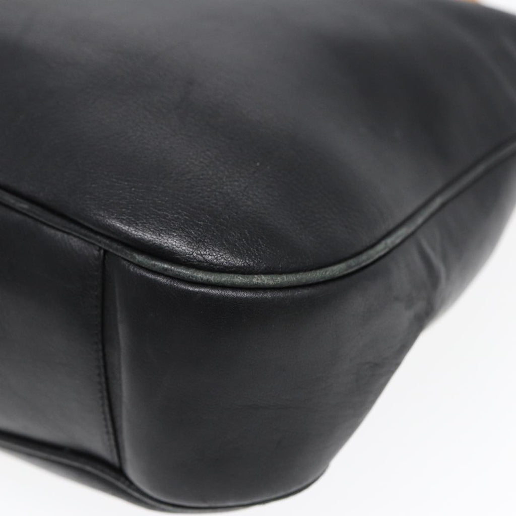 GUCCI Bamboo Hand Bag Leather 2way Black Gold 001 1577 bs16717
