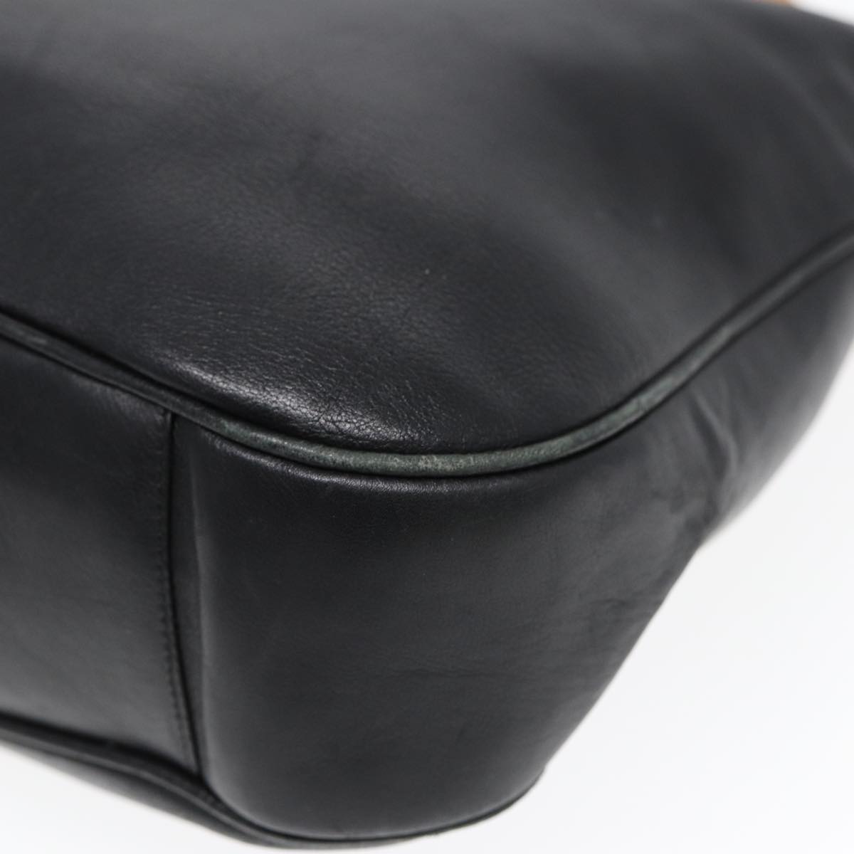 GUCCI Bamboo Hand Bag Leather 2way Black Gold 001 1577 bs16717