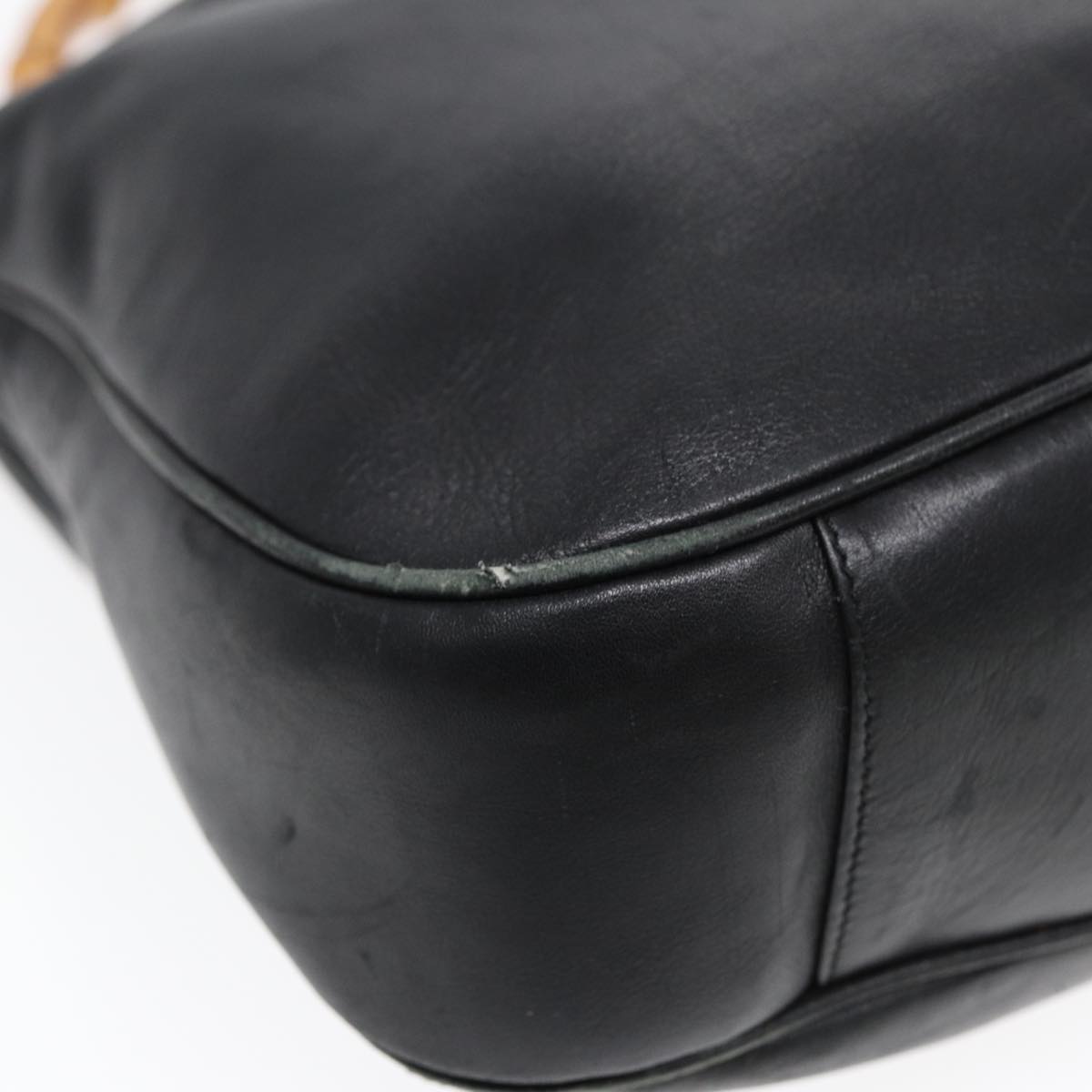 GUCCI Bamboo Hand Bag Leather 2way Black Gold 001 1577 bs16717