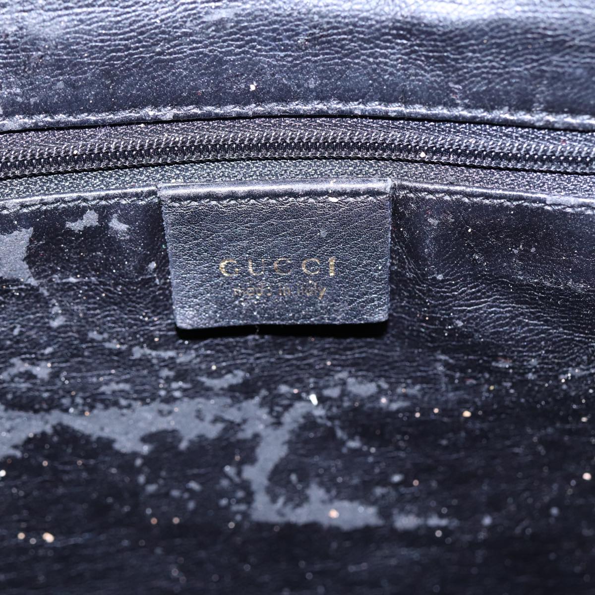 GUCCI Bamboo Hand Bag Leather 2way Black Gold 001 1577 bs16717