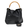 GUCCI Bamboo Hand Bag Leather 2way Black Gold 001 1577 bs16717
