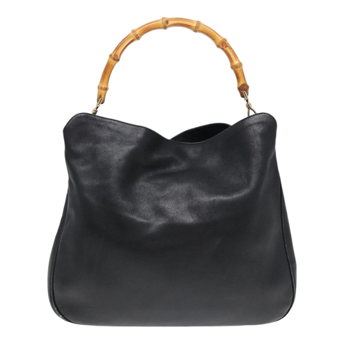 GUCCI Bamboo Hand Bag Leather 2way Black Gold 001 1577 bs16717