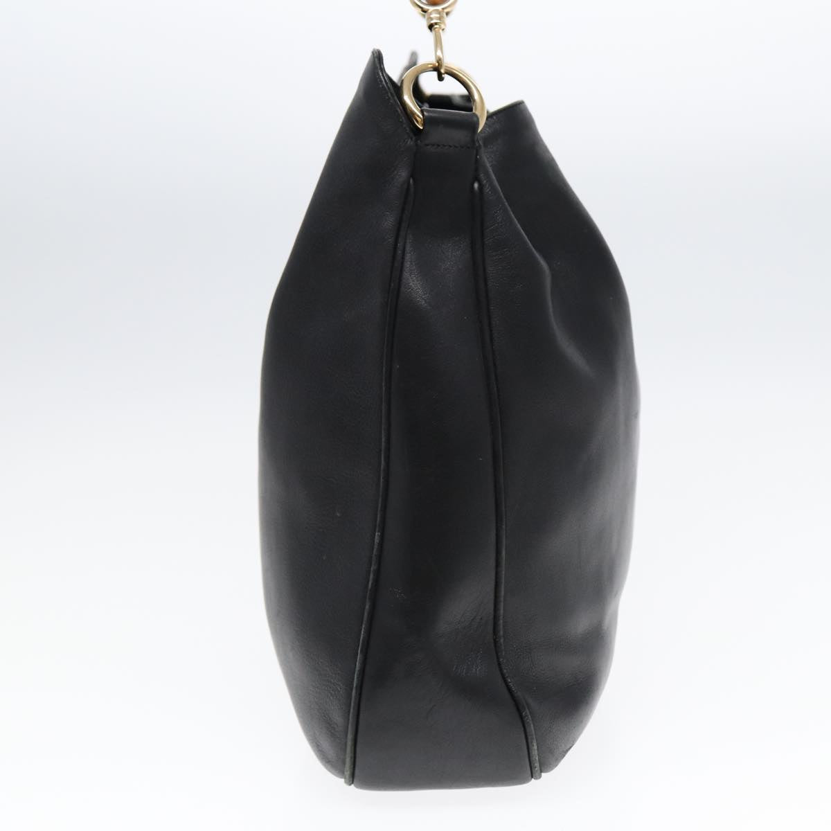 GUCCI Bamboo Hand Bag Leather 2way Black Gold 001 1577 bs16717