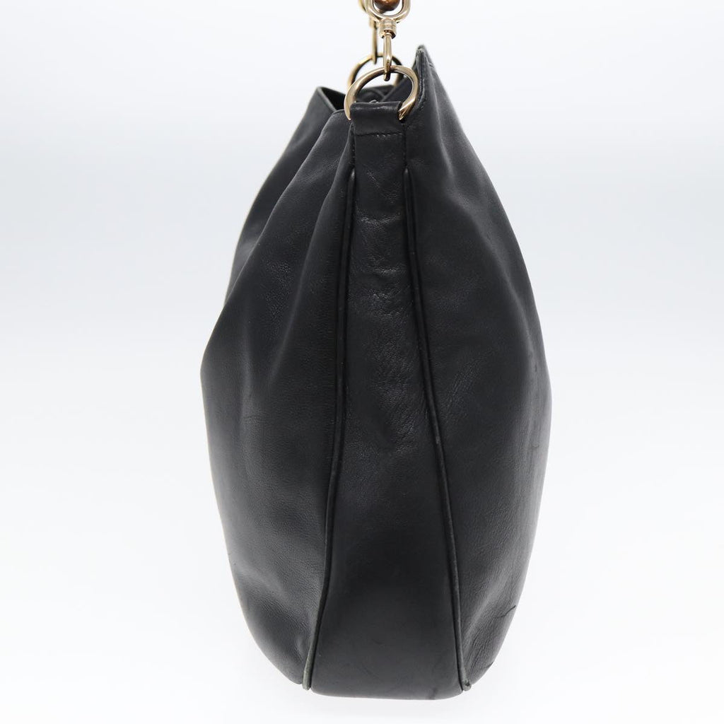 GUCCI Bamboo Hand Bag Leather 2way Black Gold 001 1577 bs16717