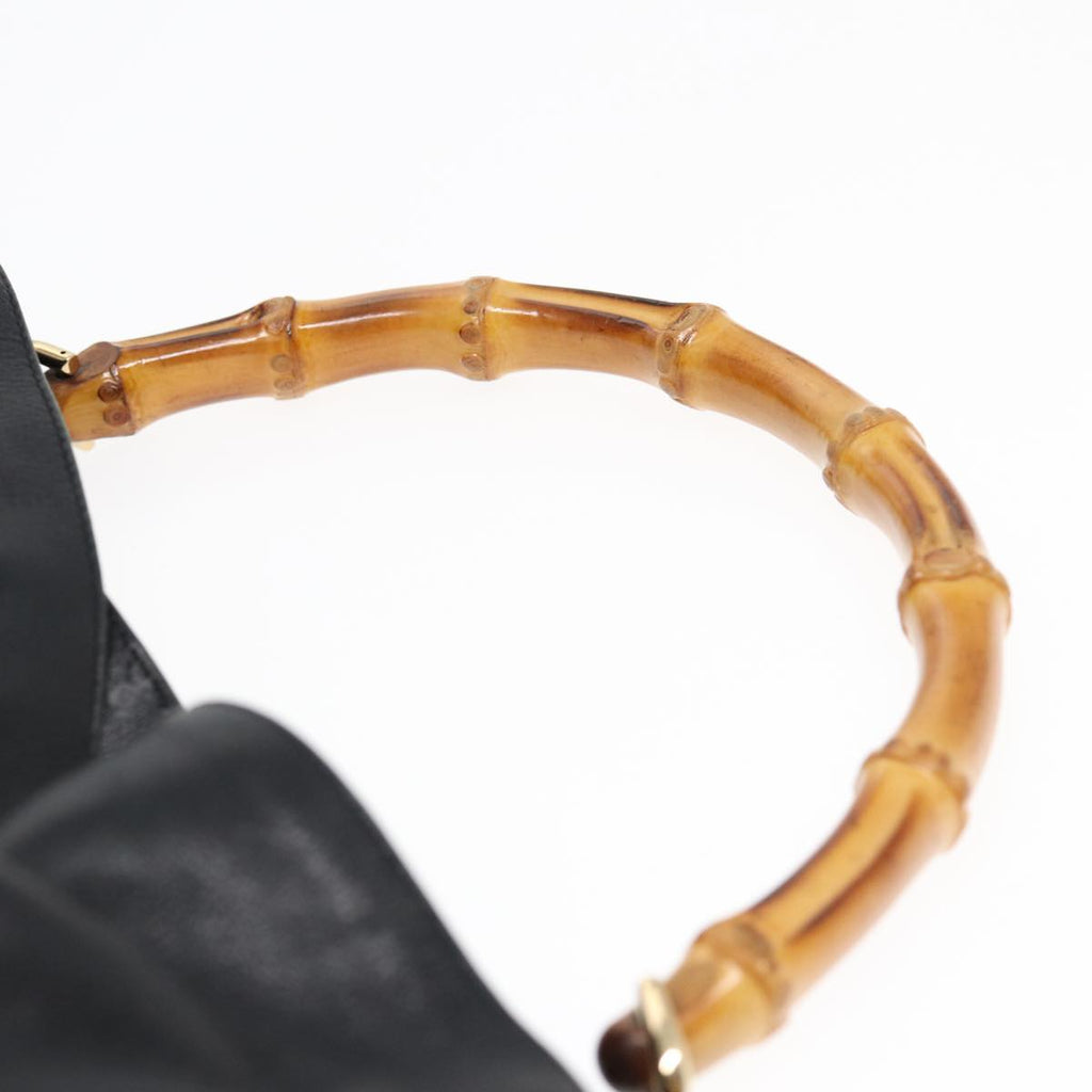 GUCCI Bamboo Hand Bag Leather 2way Black Gold 001 1577 bs16717