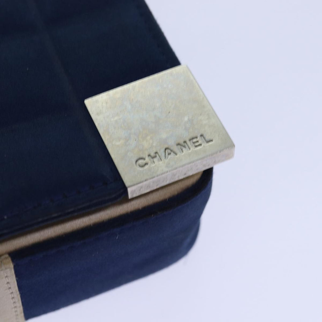 CHANEL Choco Bar Chain Hand Bag Satin Beige Navy CC bs16725