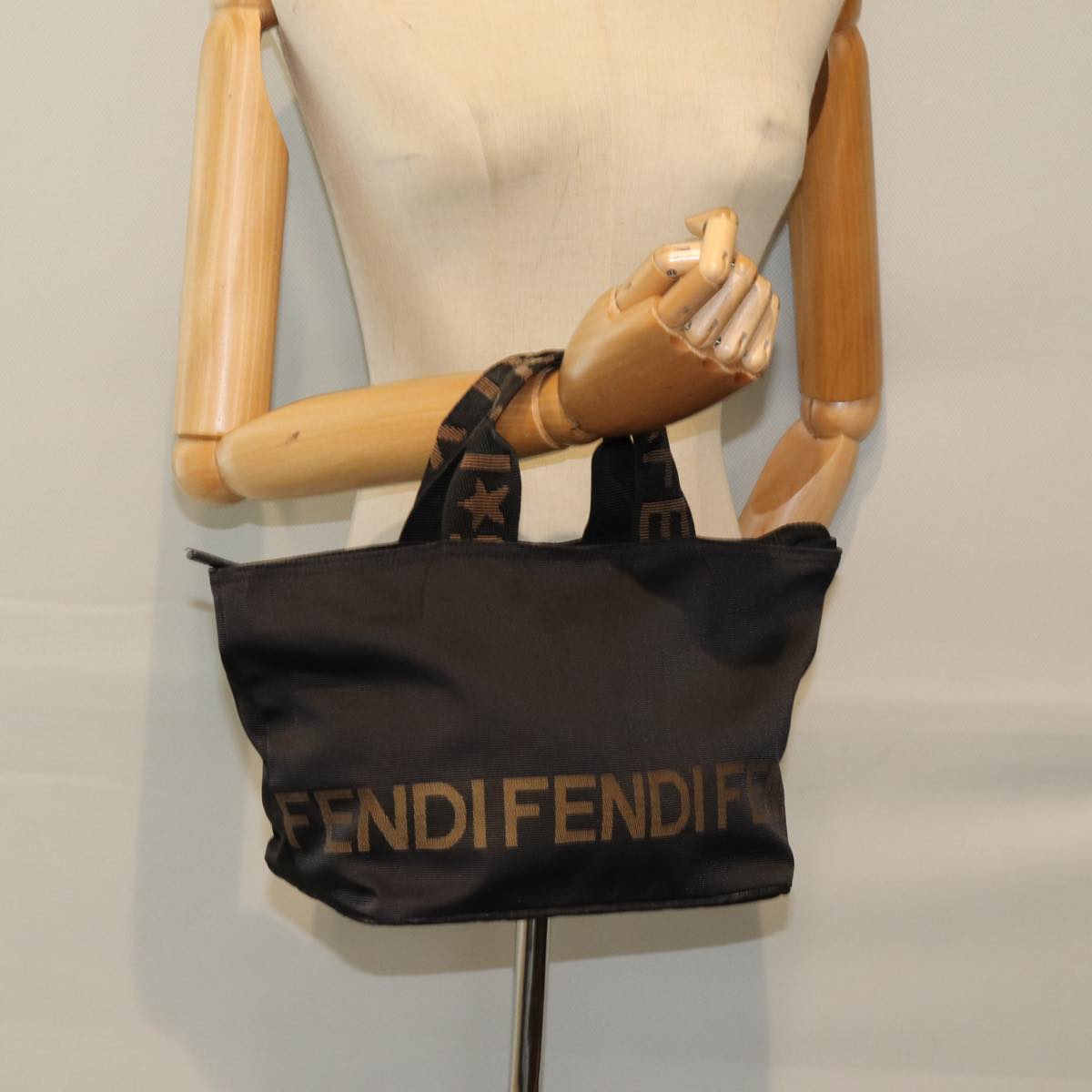 FENDI Hand Bag Nylon Black Silver bs16735