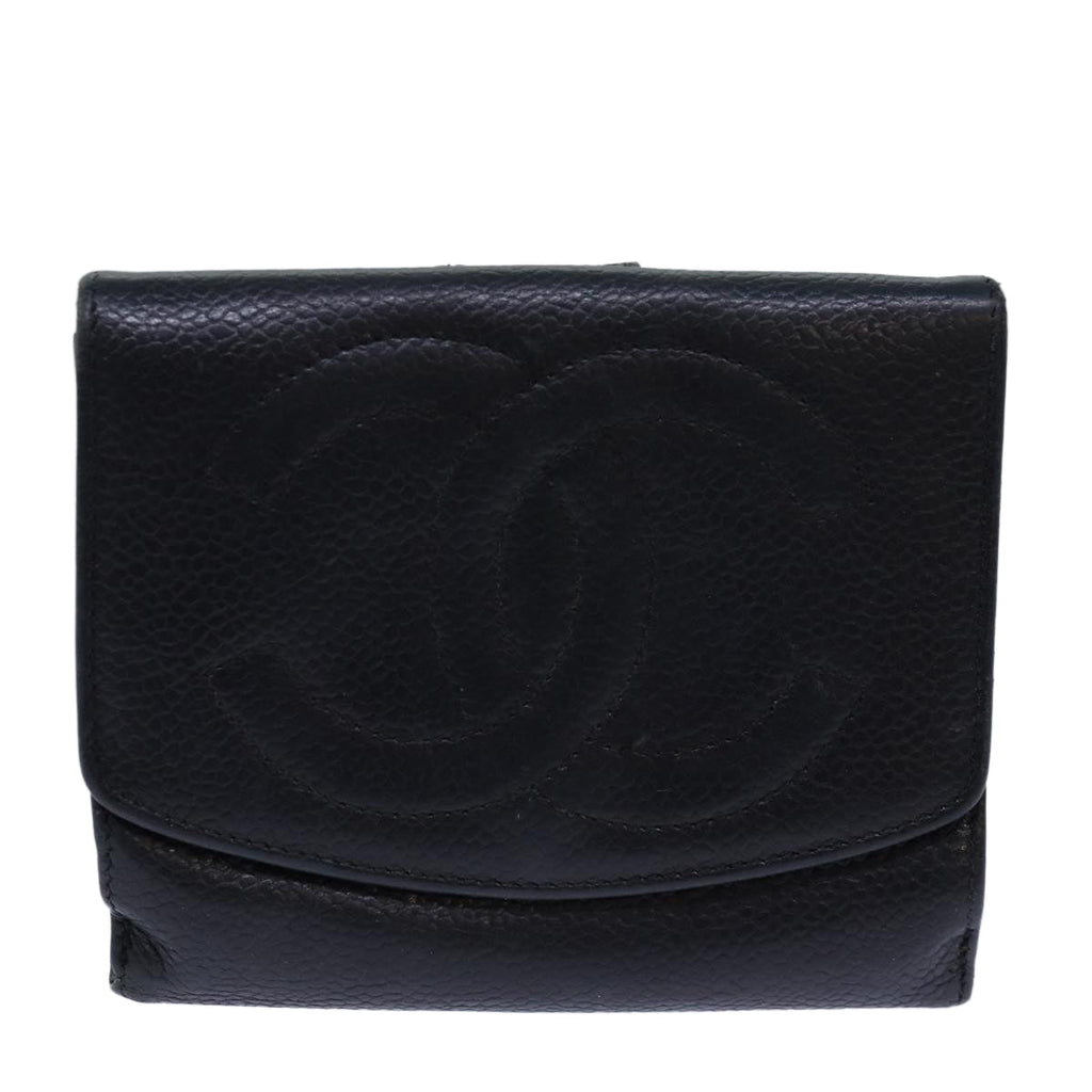 CHANEL COCO Mark Wallet Caviar Skin Black Gold CC bs16751