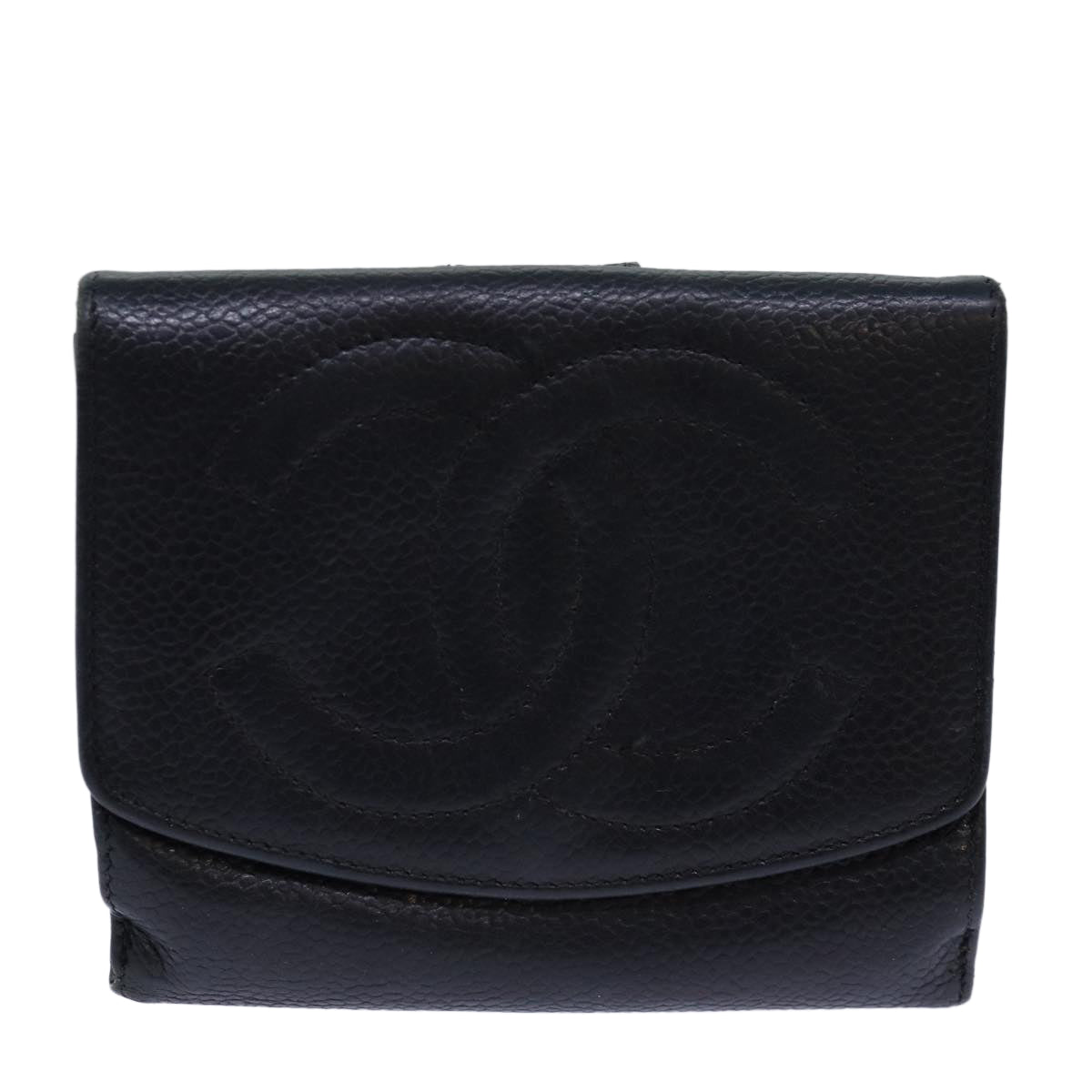 CHANEL COCO Mark Wallet Caviar Skin Black Gold CC bs16751
