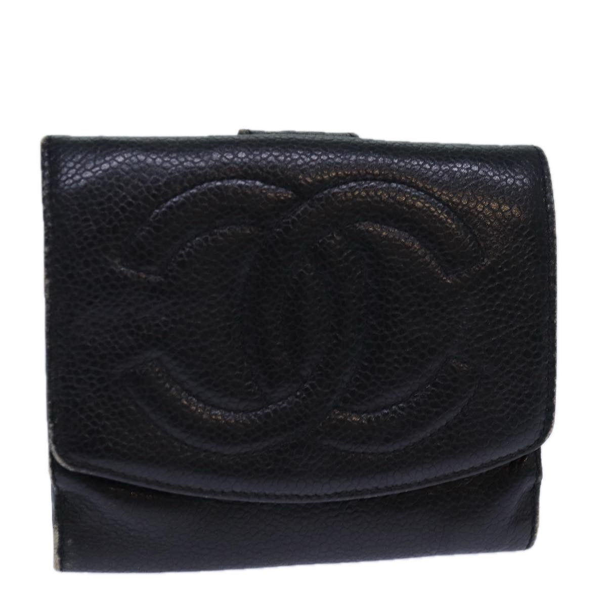 CHANEL COCO Mark Wallet Caviar Skin Black Gold CC bs16752