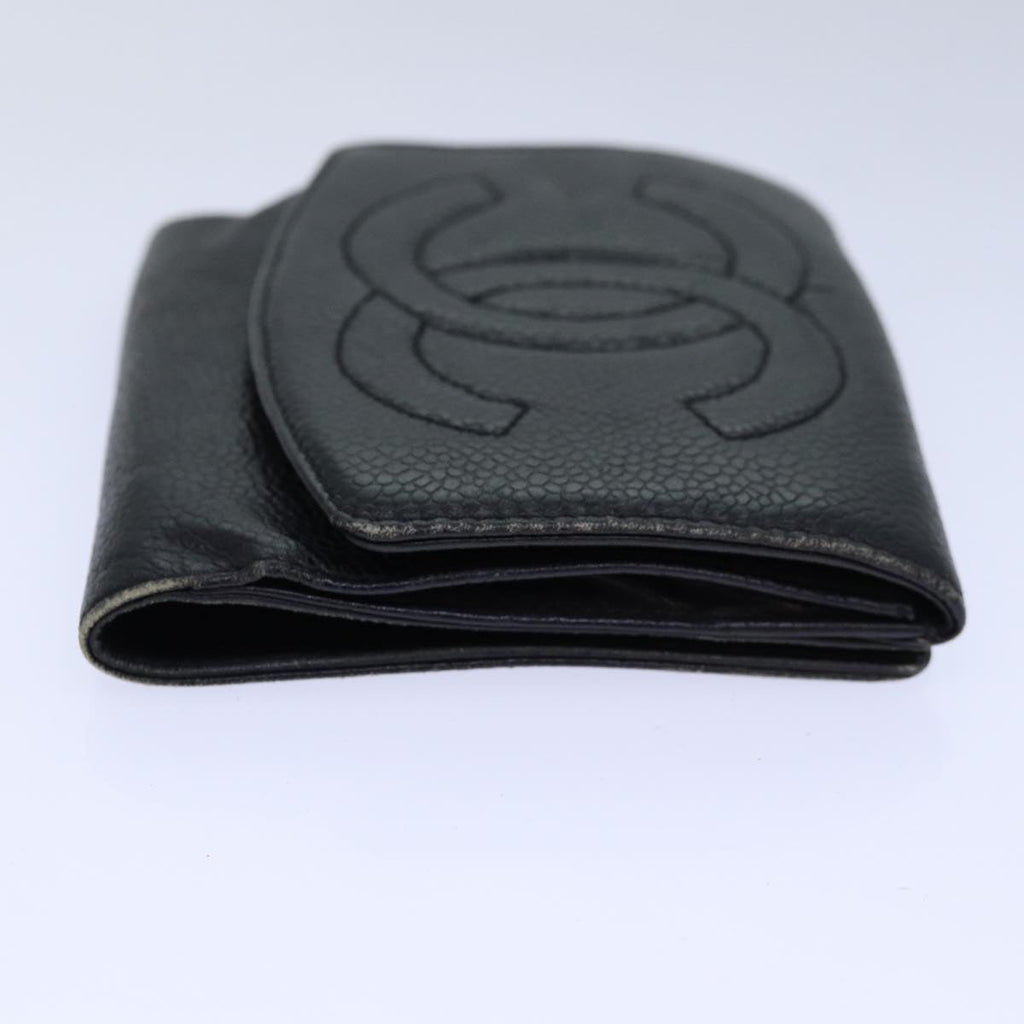 CHANEL COCO Mark Wallet Caviar Skin Black Gold CC bs16752