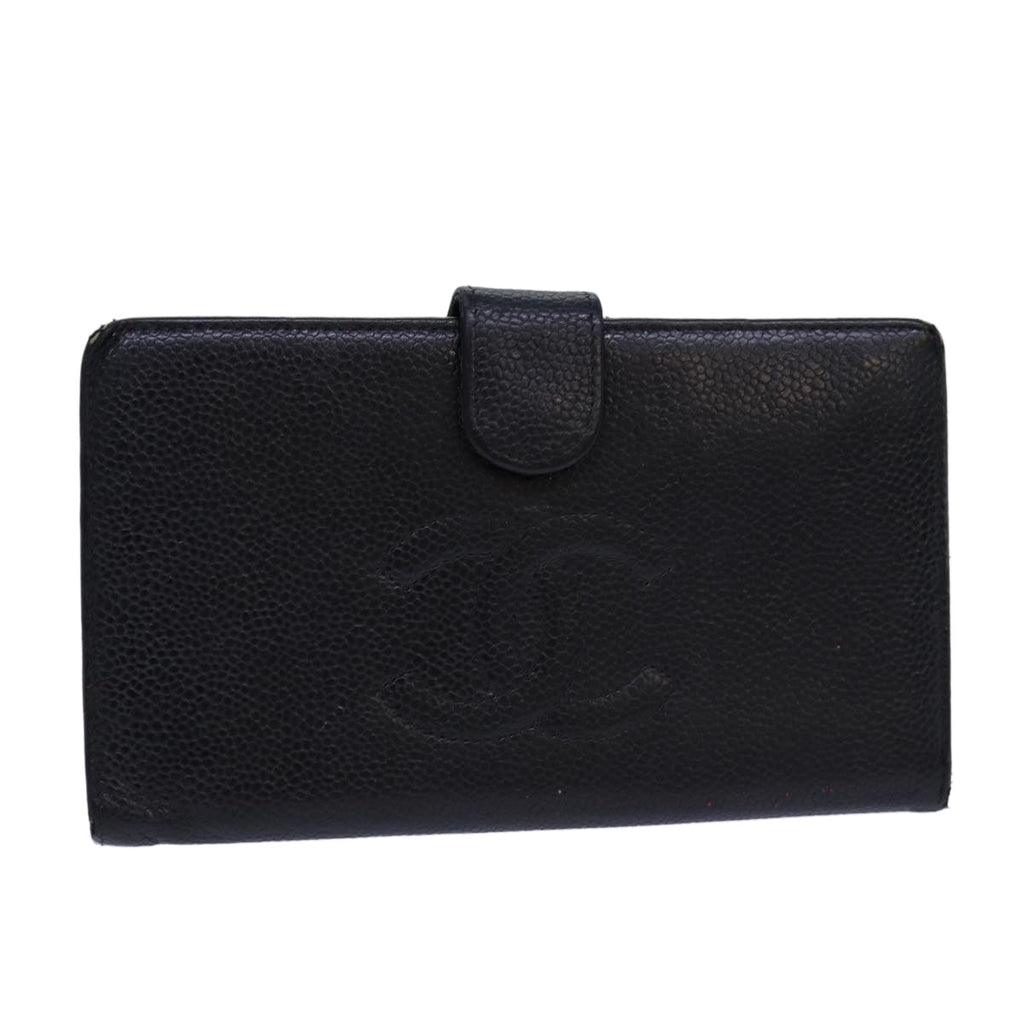 CHANEL COCO Mark Wallet Caviar Skin Black Gold CC bs16761