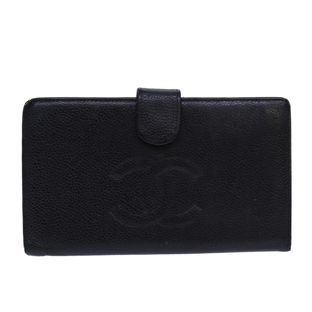 CHANEL COCO Mark Wallet Caviar Skin Black Gold CC bs16761