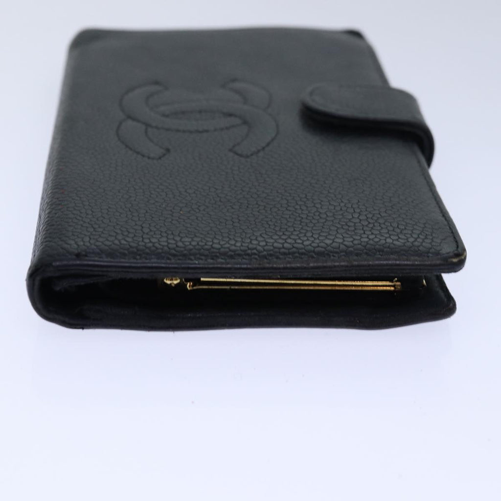 CHANEL COCO Mark Wallet Caviar Skin Black Gold CC bs16761