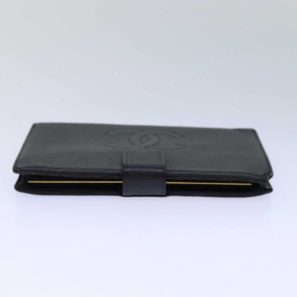 CHANEL COCO Mark Wallet Caviar Skin Black Gold CC bs16761