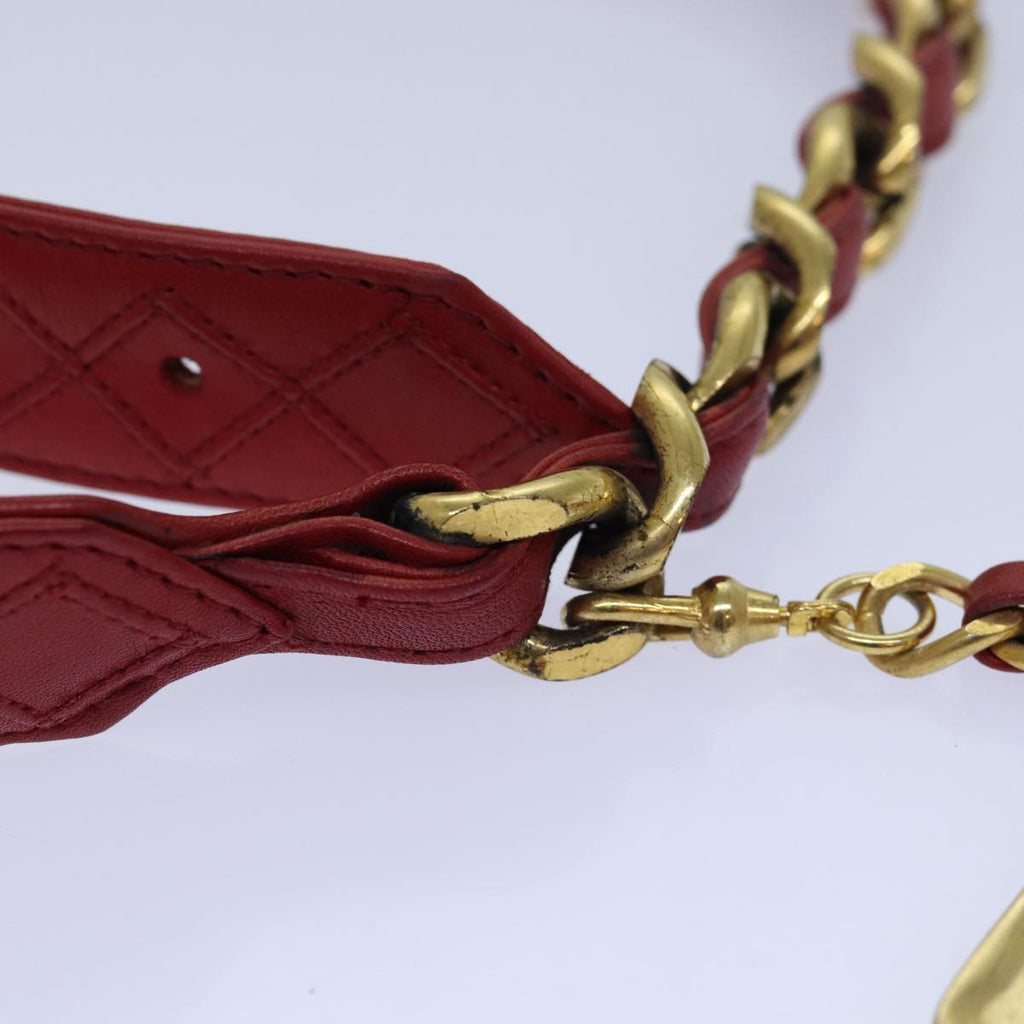 CHANEL Bicolore Chain Belt Leather metal 26.8""-28.7"" Red Gold CC bs16764