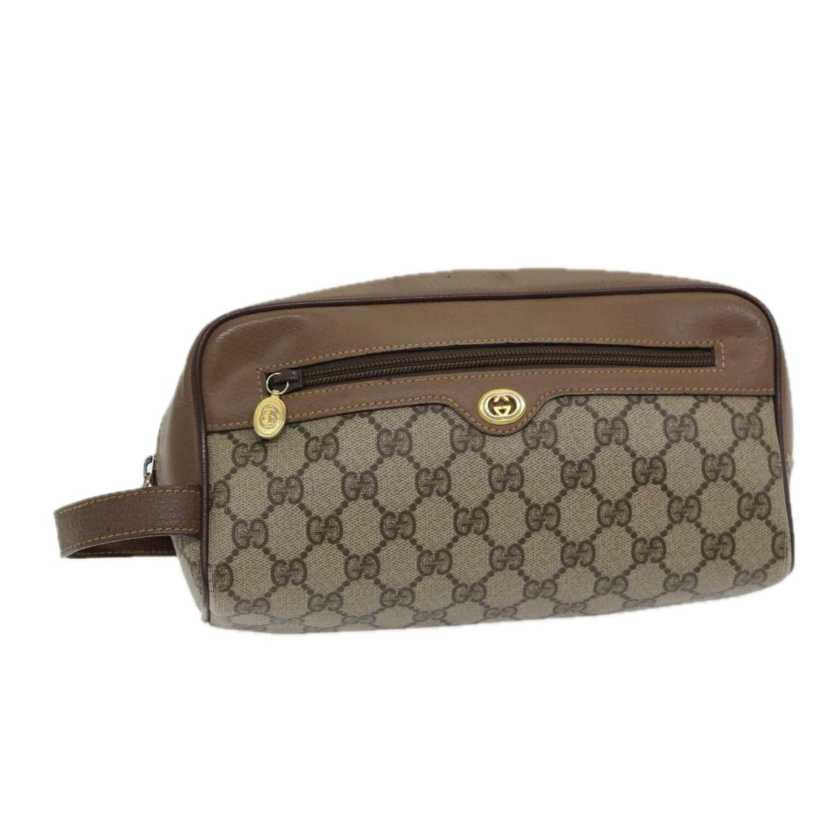 GUCCI GG Canvas Clutch Bag PVC Leather Beige bs16777