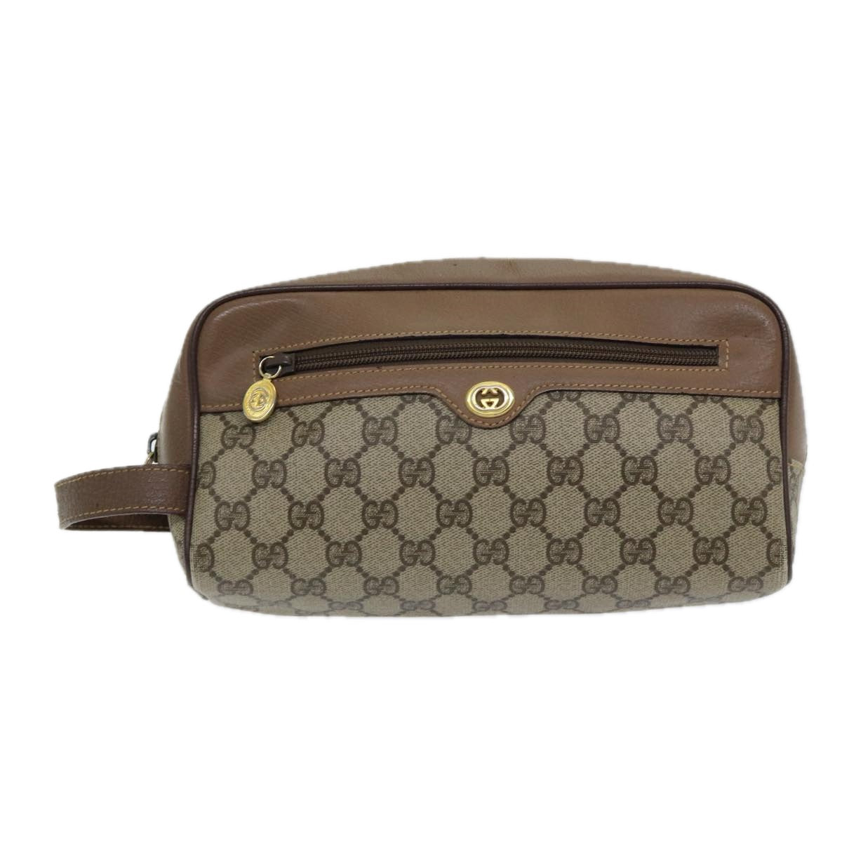 GUCCI GG Canvas Clutch Bag PVC Leather Beige bs16777