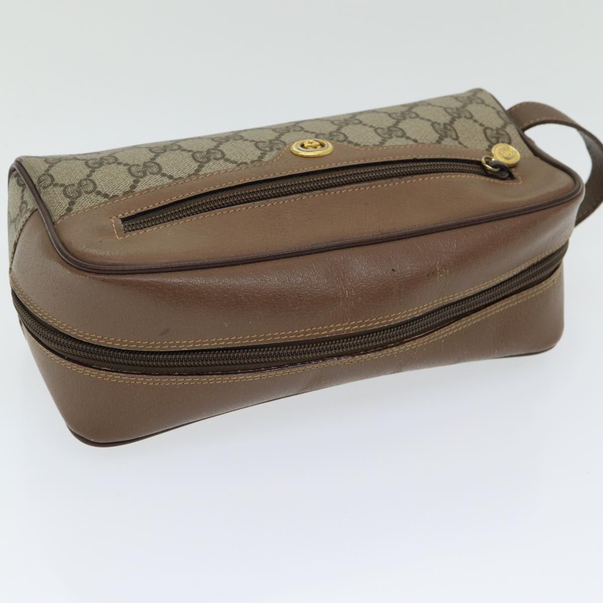 GUCCI GG Canvas Clutch Bag PVC Leather Beige bs16777