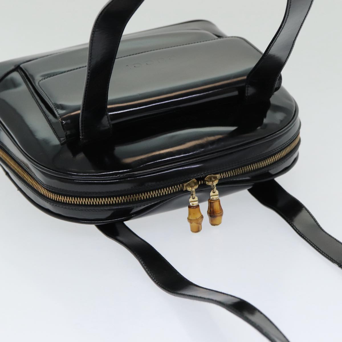 GUCCI Bamboo Shoulder Bag Patent leather Black bs16780