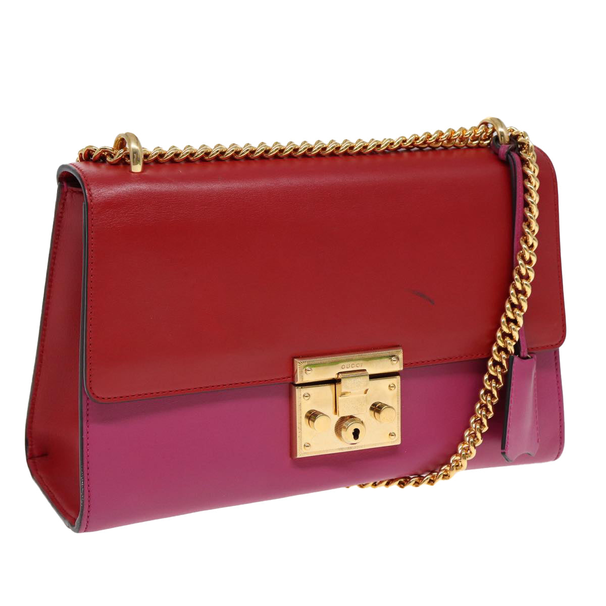 GUCCI Padlock Chain Shoulder Bag Leather Red Pink bs16789