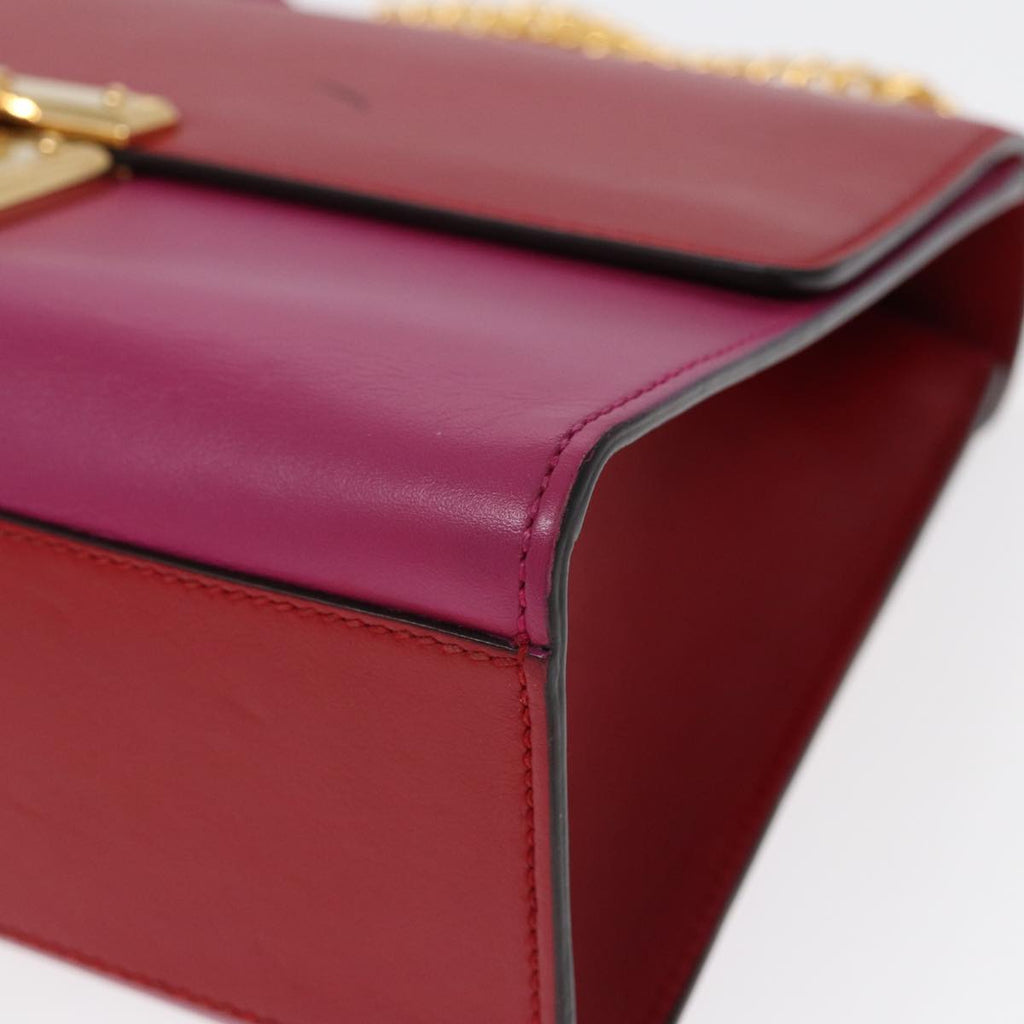 GUCCI Padlock Chain Shoulder Bag Leather Red Pink bs16789