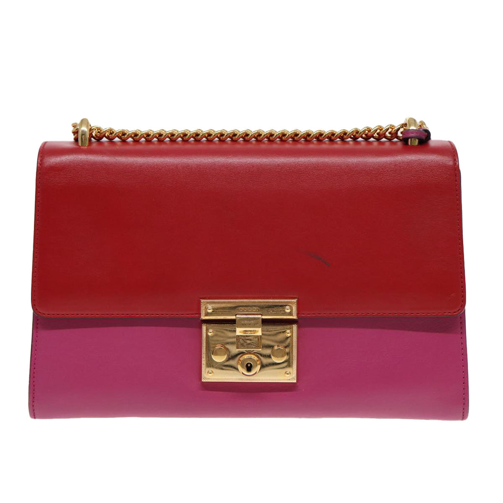 GUCCI Padlock Chain Shoulder Bag Leather Red Pink bs16789