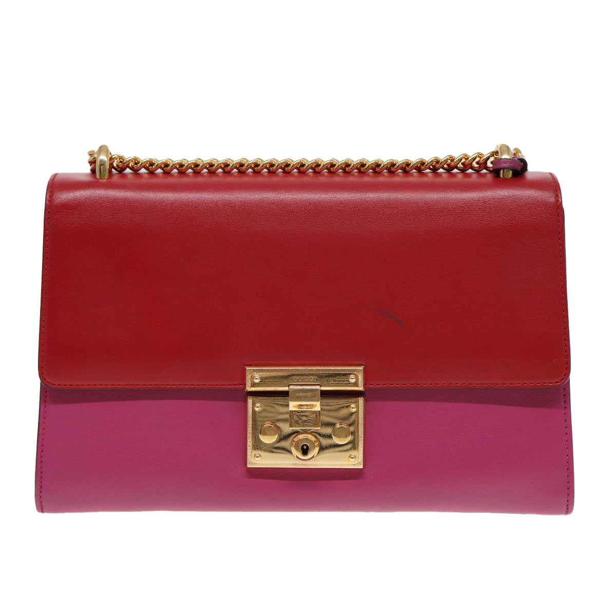 GUCCI Padlock Chain Shoulder Bag Leather Red Pink bs16789