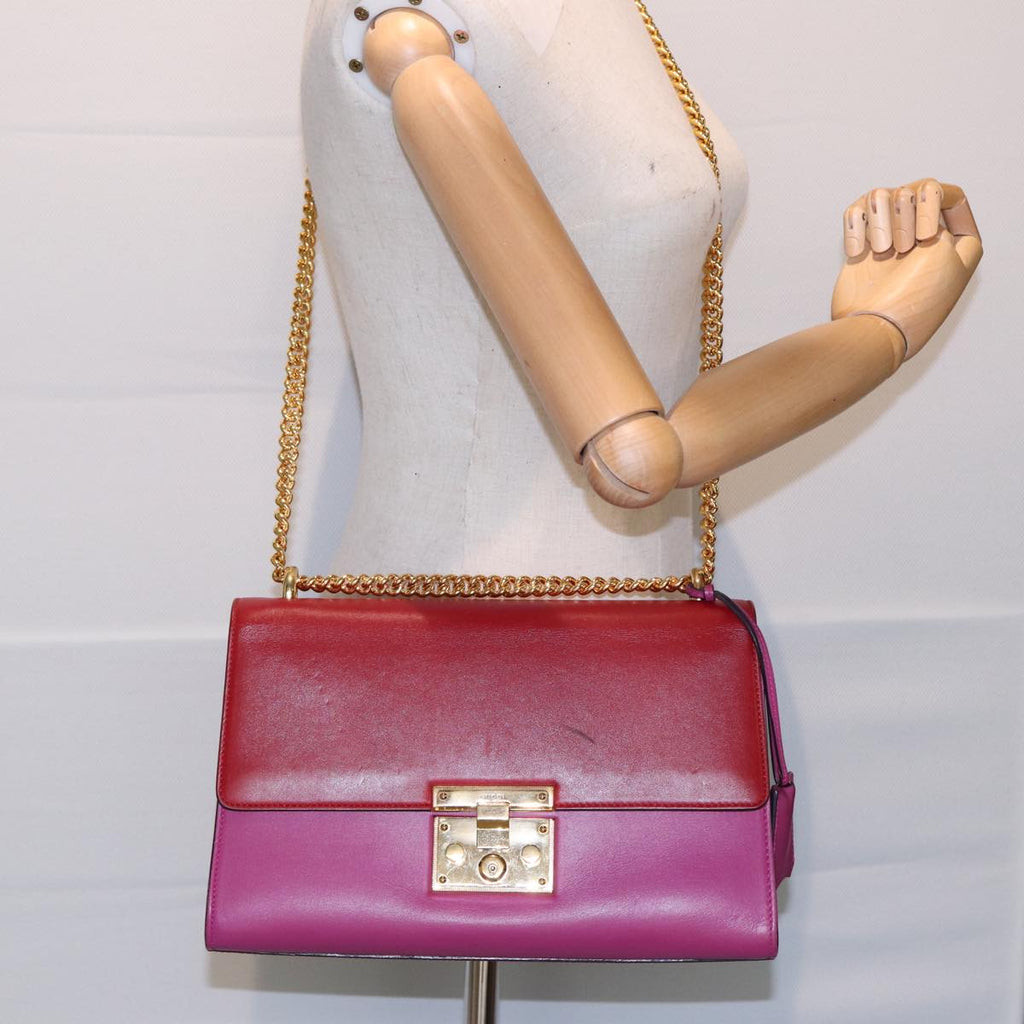 GUCCI Padlock Chain Shoulder Bag Leather Red Pink bs16789