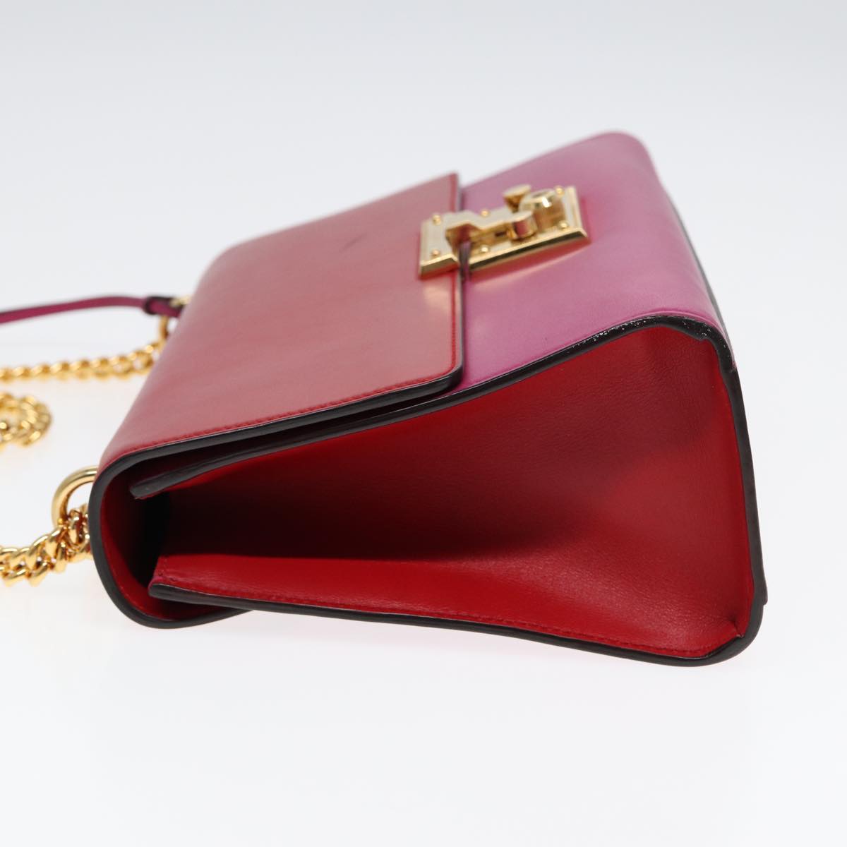 GUCCI Padlock Chain Shoulder Bag Leather Red Pink bs16789