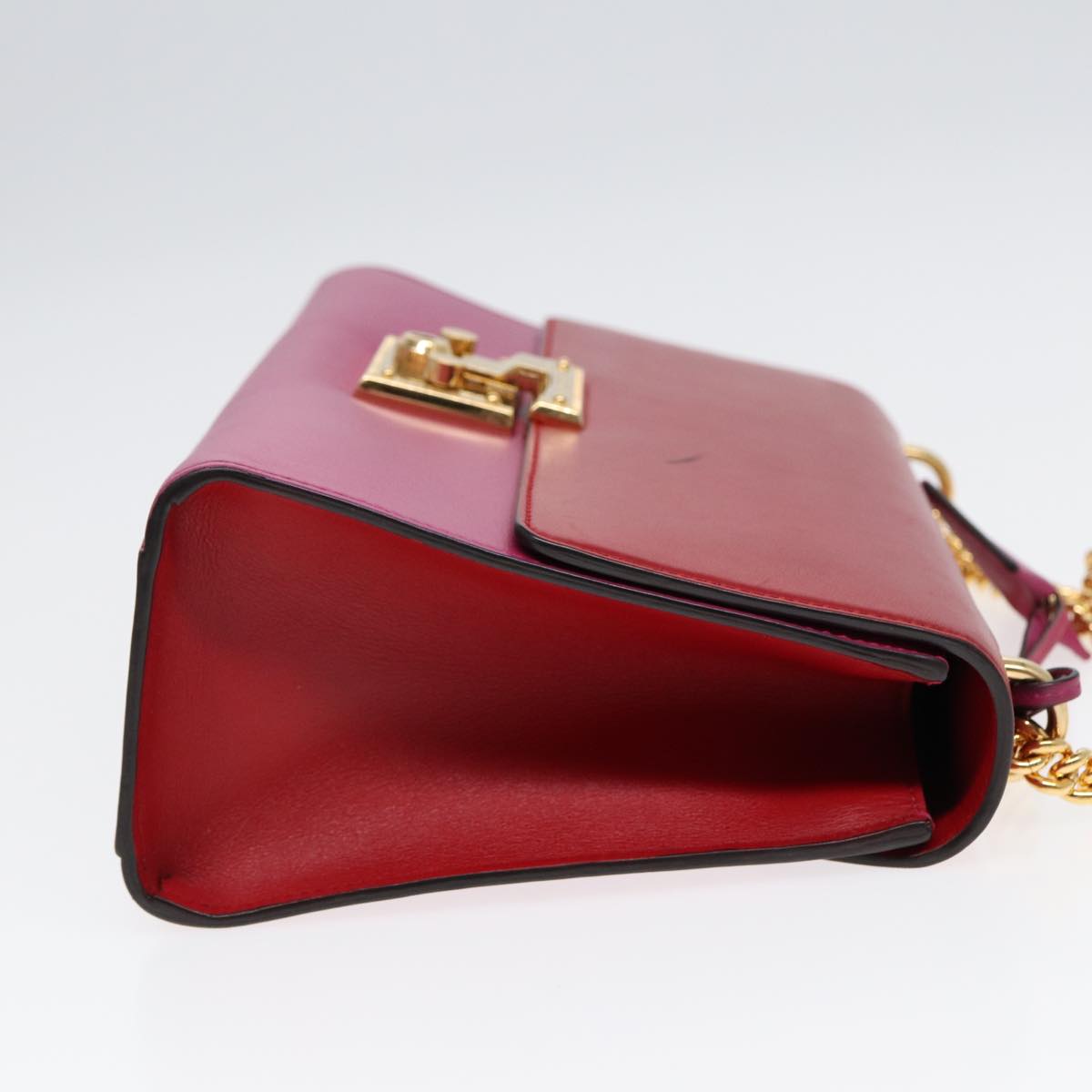 GUCCI Padlock Chain Shoulder Bag Leather Red Pink bs16789