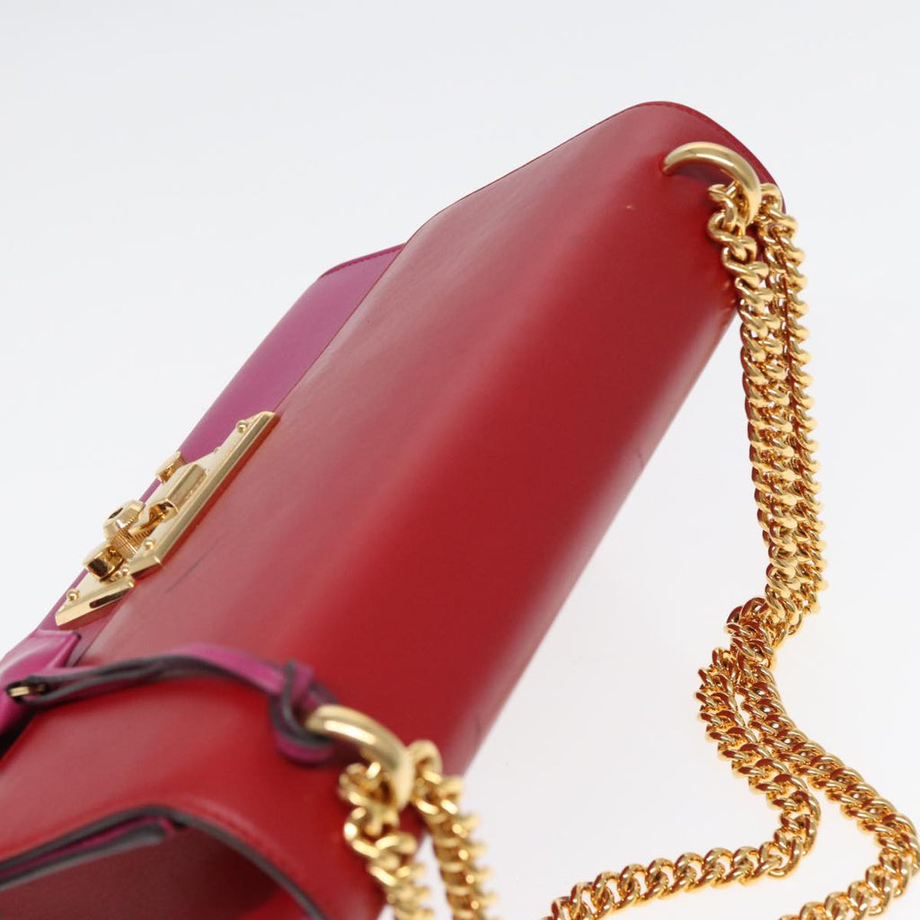 GUCCI Padlock Chain Shoulder Bag Leather Red Pink bs16789
