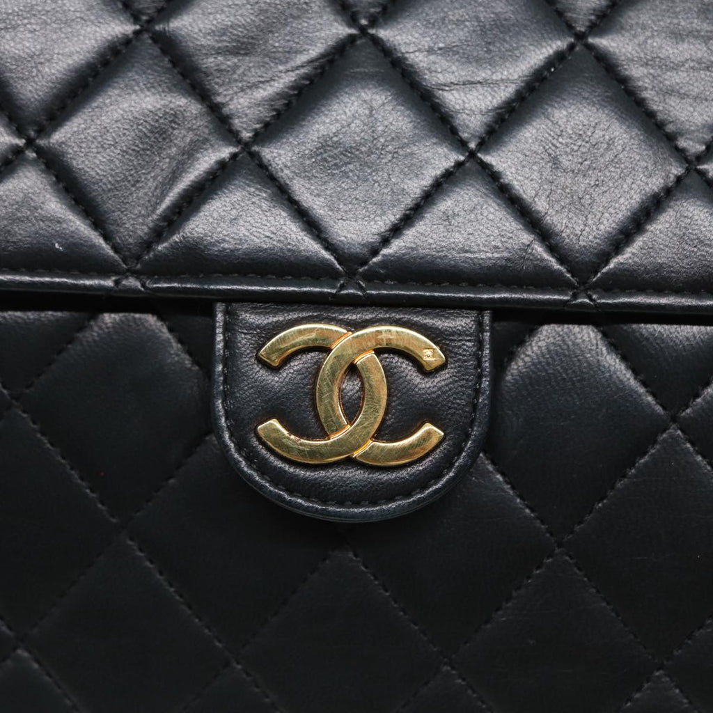 CHANEL Matelasse Chain Shoulder Bag Lamb Skin Black Gold CC bs16822
