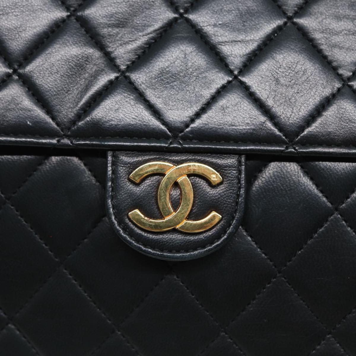 CHANEL Matelasse Chain Shoulder Bag Lamb Skin Black Gold CC bs16822