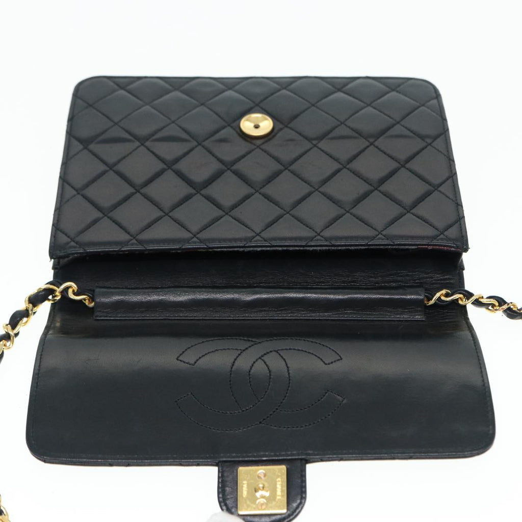 CHANEL Matelasse Chain Shoulder Bag Lamb Skin Black Gold CC bs16822
