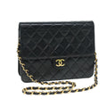 CHANEL Matelasse Chain Shoulder Bag Lamb Skin Black Gold CC bs16822