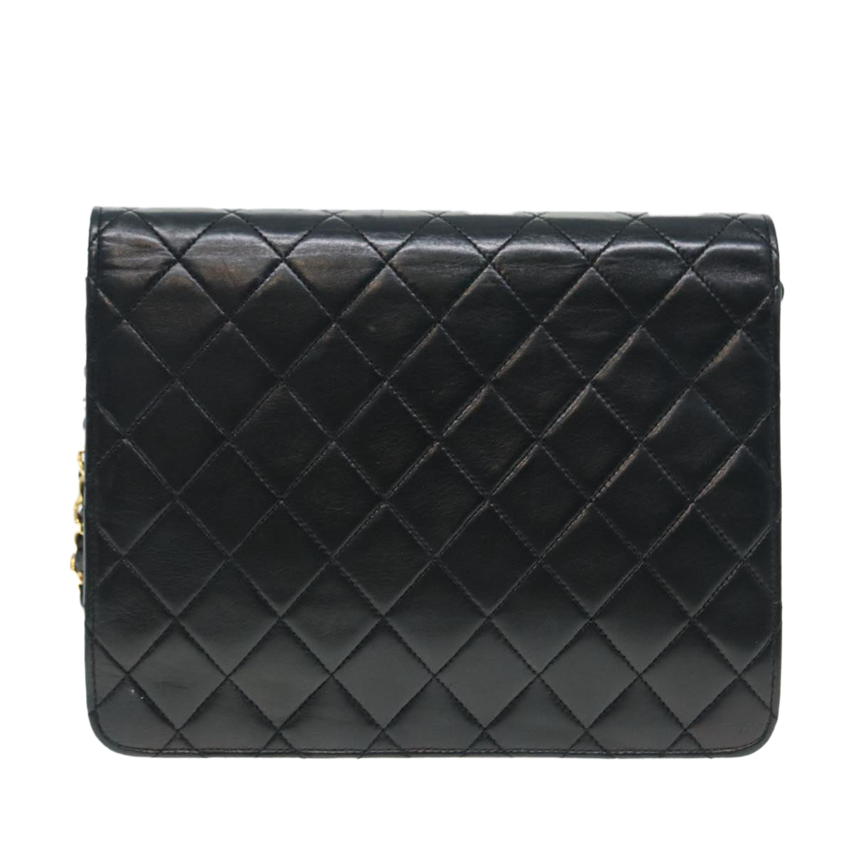 CHANEL Matelasse Chain Shoulder Bag Lamb Skin Black Gold CC bs16822