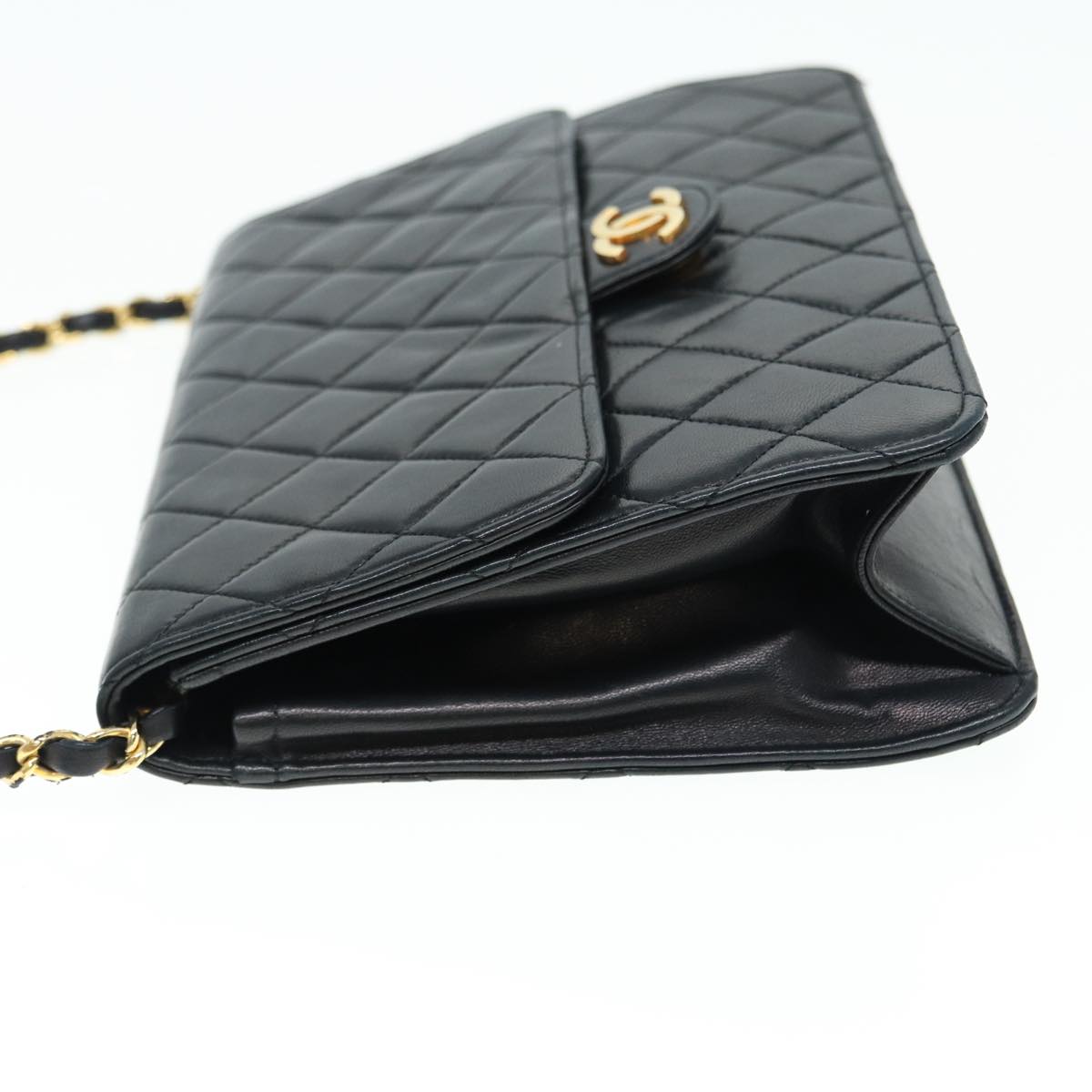 CHANEL Matelasse Chain Shoulder Bag Lamb Skin Black Gold CC bs16822