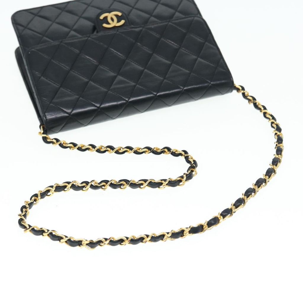 CHANEL Matelasse Chain Shoulder Bag Lamb Skin Black Gold CC bs16822