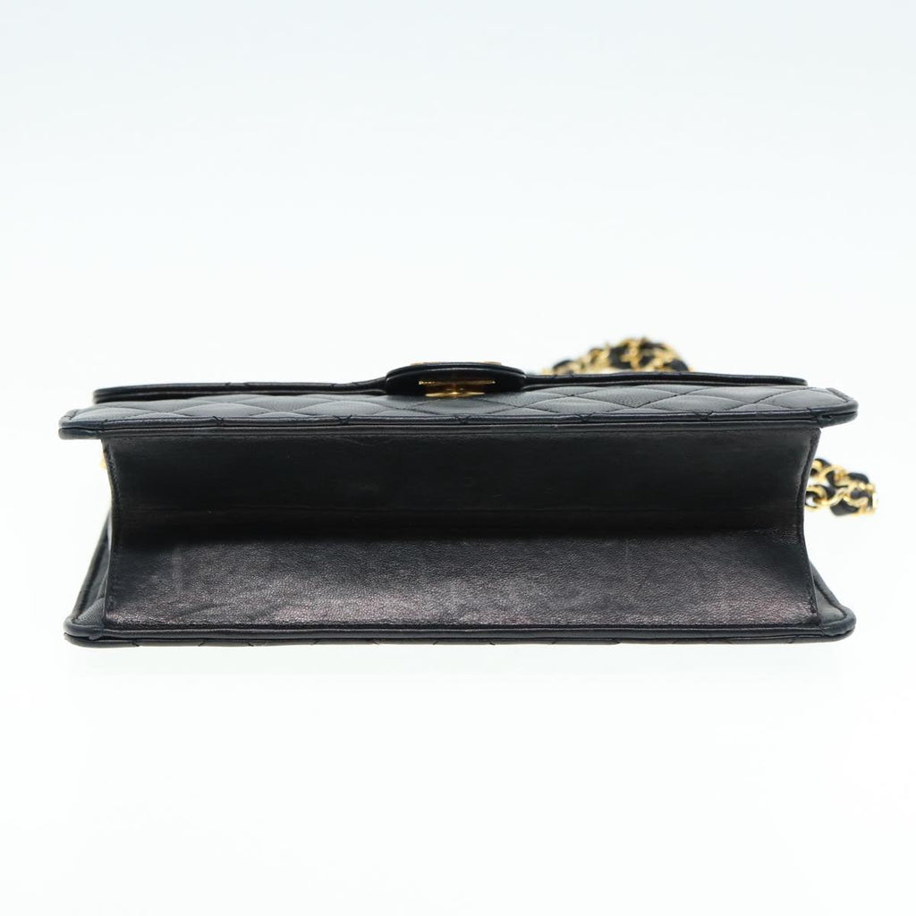 CHANEL Matelasse Chain Shoulder Bag Lamb Skin Black Gold CC bs16822