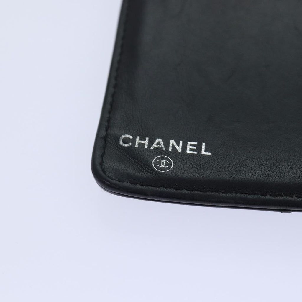 CHANEL Matelasse Wallet Leather Black Silver CC bs16854