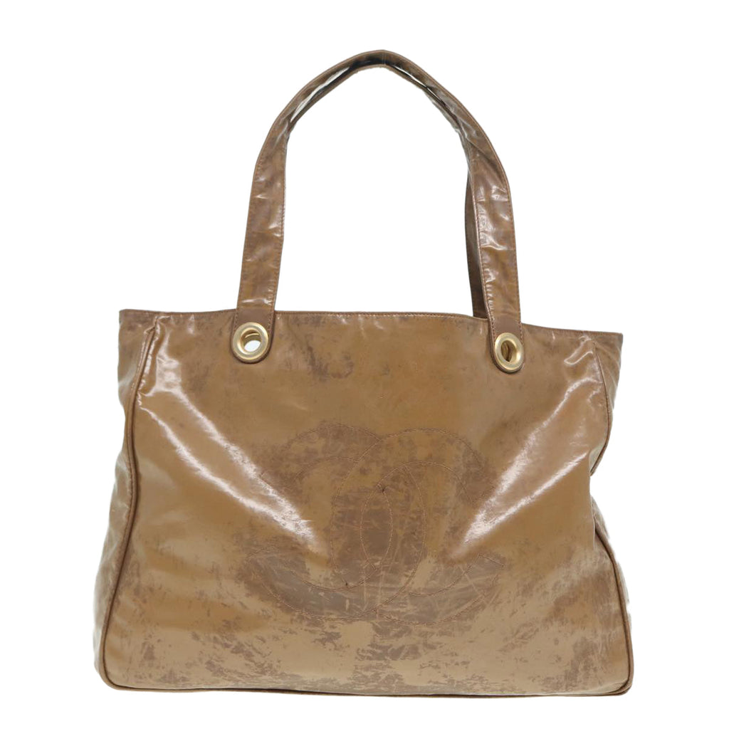 CHANEL COCO Mark Tote Bag Patent leather Beige CC bs16858