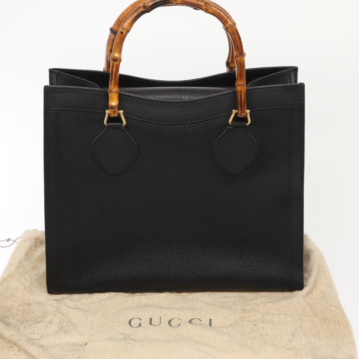 GUCCI Bamboo Hand Bag Leather Black Gold 002 2853 0260 0 bs16861