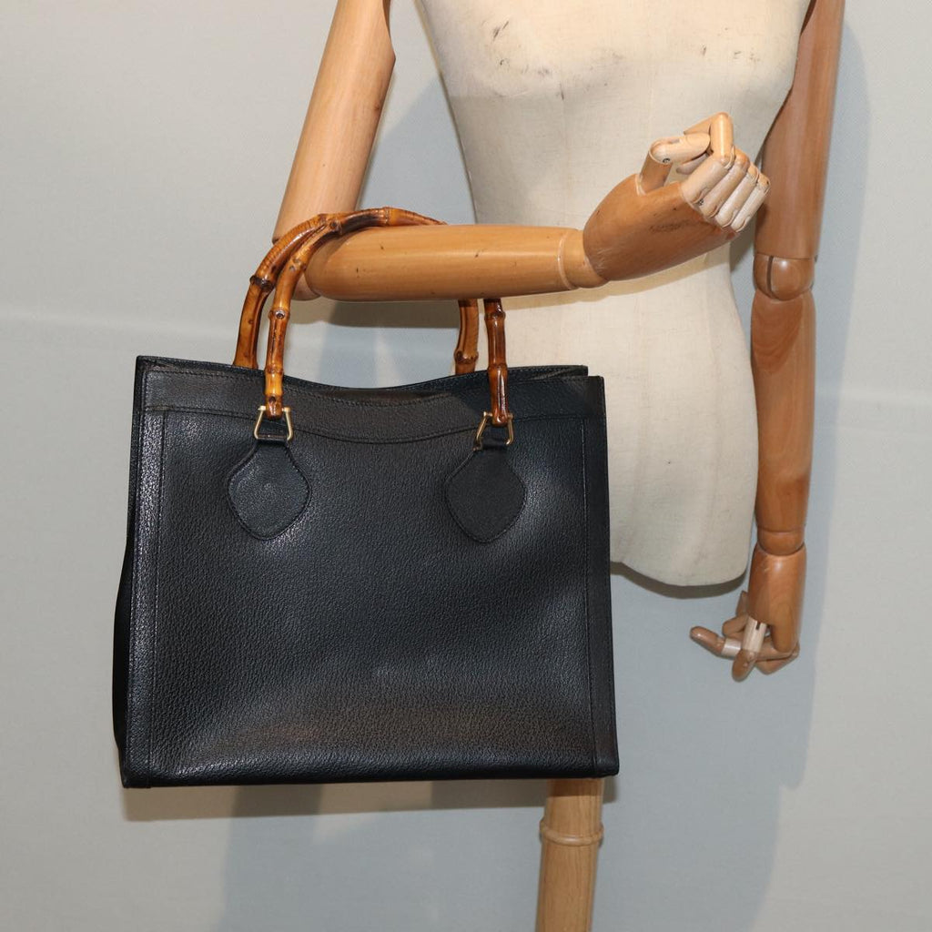 GUCCI Bamboo Hand Bag Leather Black Gold 002 2853 0260 0 bs16861