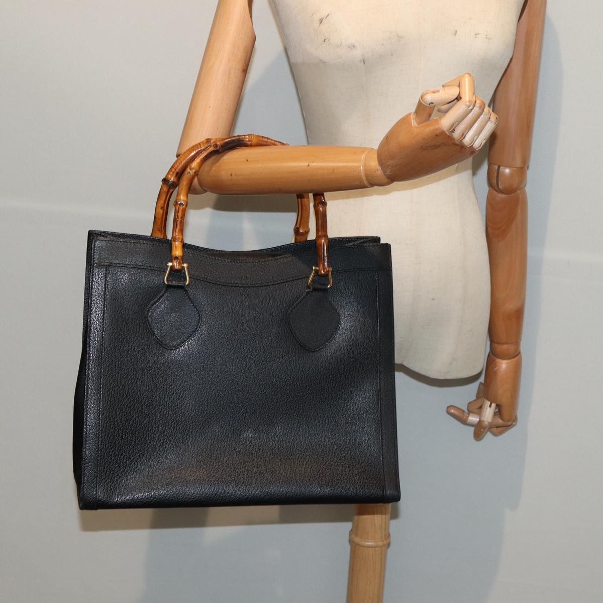 GUCCI Bamboo Hand Bag Leather Black Gold 002 2853 0260 0 bs16861