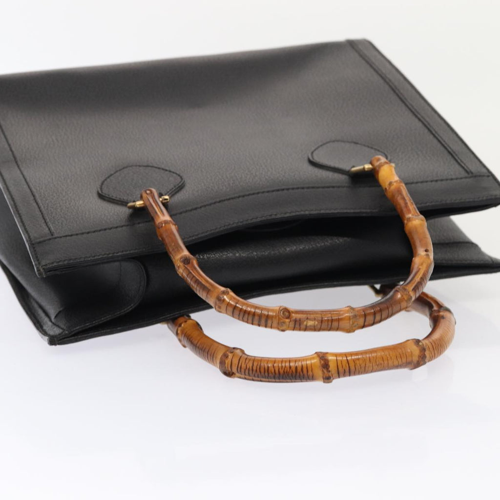 GUCCI Bamboo Hand Bag Leather Black Gold 002 2853 0260 0 bs16861