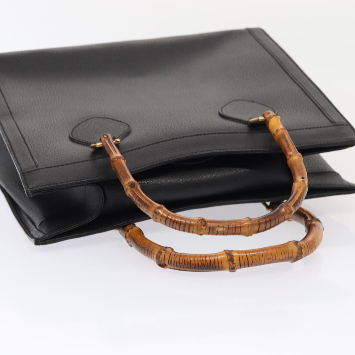 GUCCI Bamboo Hand Bag Leather Black Gold 002 2853 0260 0 bs16861